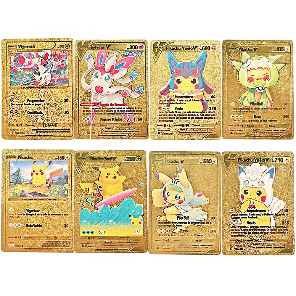 

10/11PCS Pokemon Gold Card Box Golden Letters English Cards Metalicas Charizard Vmax Gx Collection Game Card Case To