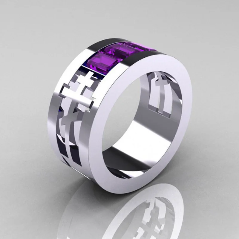 

Silver Color Geometric 4 Purple Cube Zircon Rings Fashion Jewelry Women