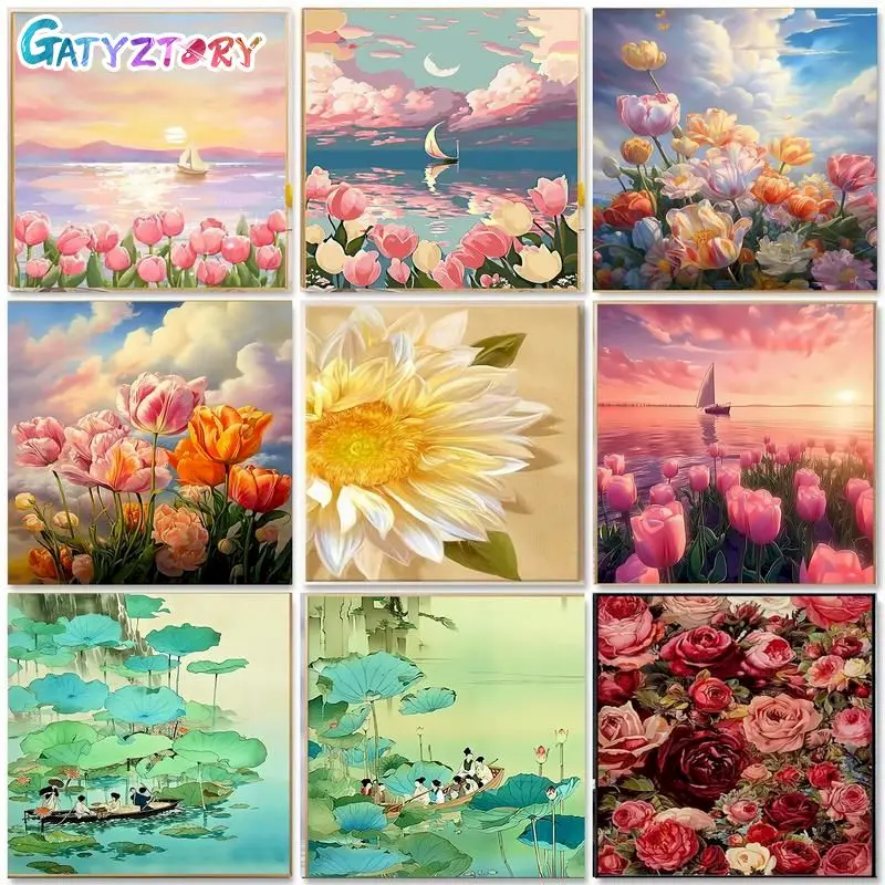 

GATYZTORY 60x75cm Frame DIY Painting By Numbers Kits Sunrise Scenery Modern Home Wall Art Picture Flowers Paint By Numbers