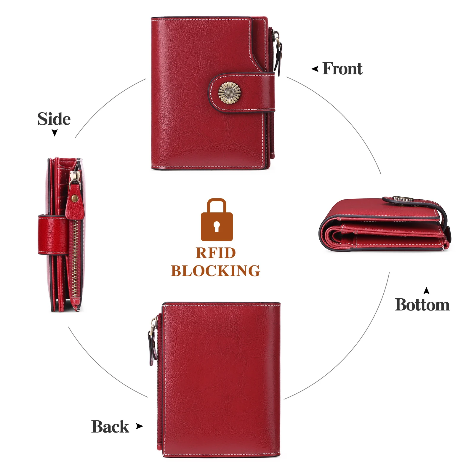 New Short Rfid Women Wallets Zipper Hasp Coin Pocket Women Purse Quality Genuine Leather 16 Slots Card Holder Female Wallet