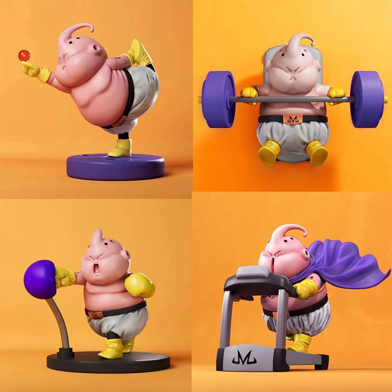 Bandai Anime Figure Dragon Ball Fat Majin Buu Muscle Doll boxing Weightlifting Yoga Running State Action Figure Toys Cute Doll