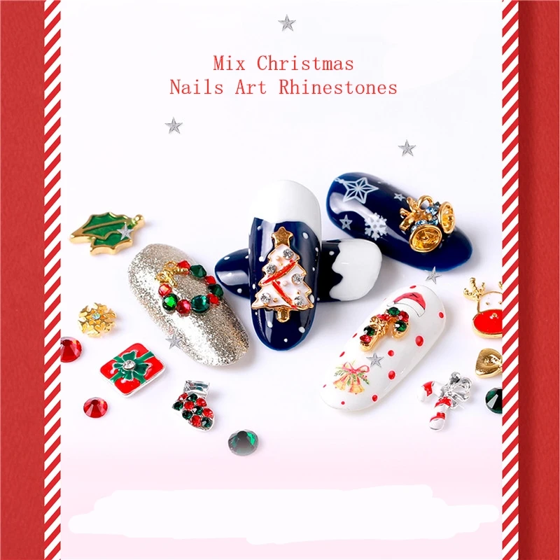 

Mix Christmas Nails Art Rhinestone Glitter Santa Claus Tree Jewelry Diamond for DIY Crafts Nail Art Metal Accessories Decoration