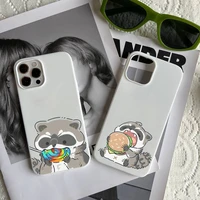 cute raccoon cartoon animal phone case candy color for iphone 6 7 8 11 12 13 s mini pro x xs xr max plus