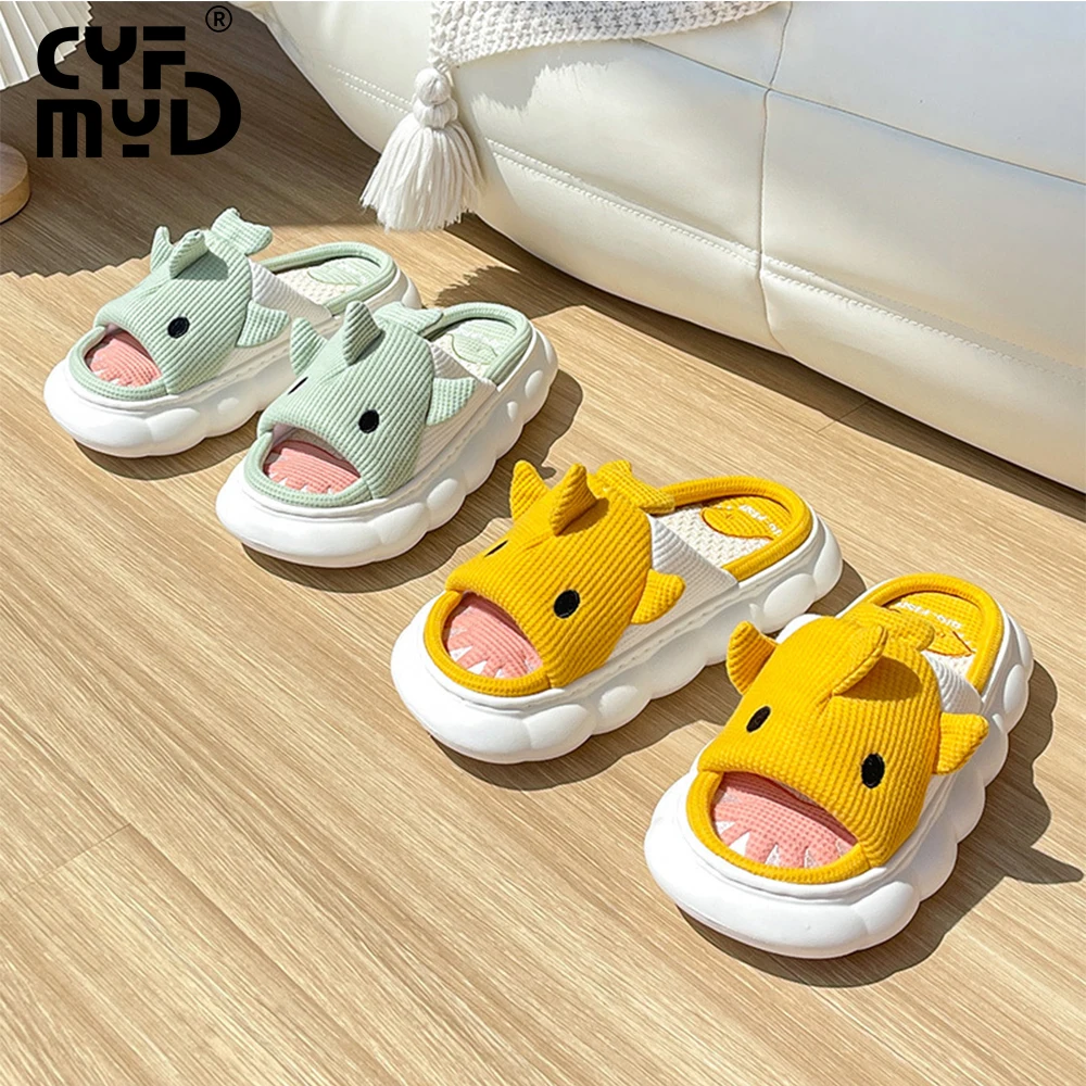 Shark Slippers Women Shoes 2022 New Knitting Design Shark Slide EVA Platform Sole Slides Blue Pink Couples Men Women House Shoes