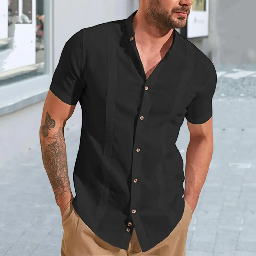 

Men Shirt Solid Color Single-breasted Cardigan Casual Turn-down Collar Young Style Summer Tops Business Office Men's Clothes