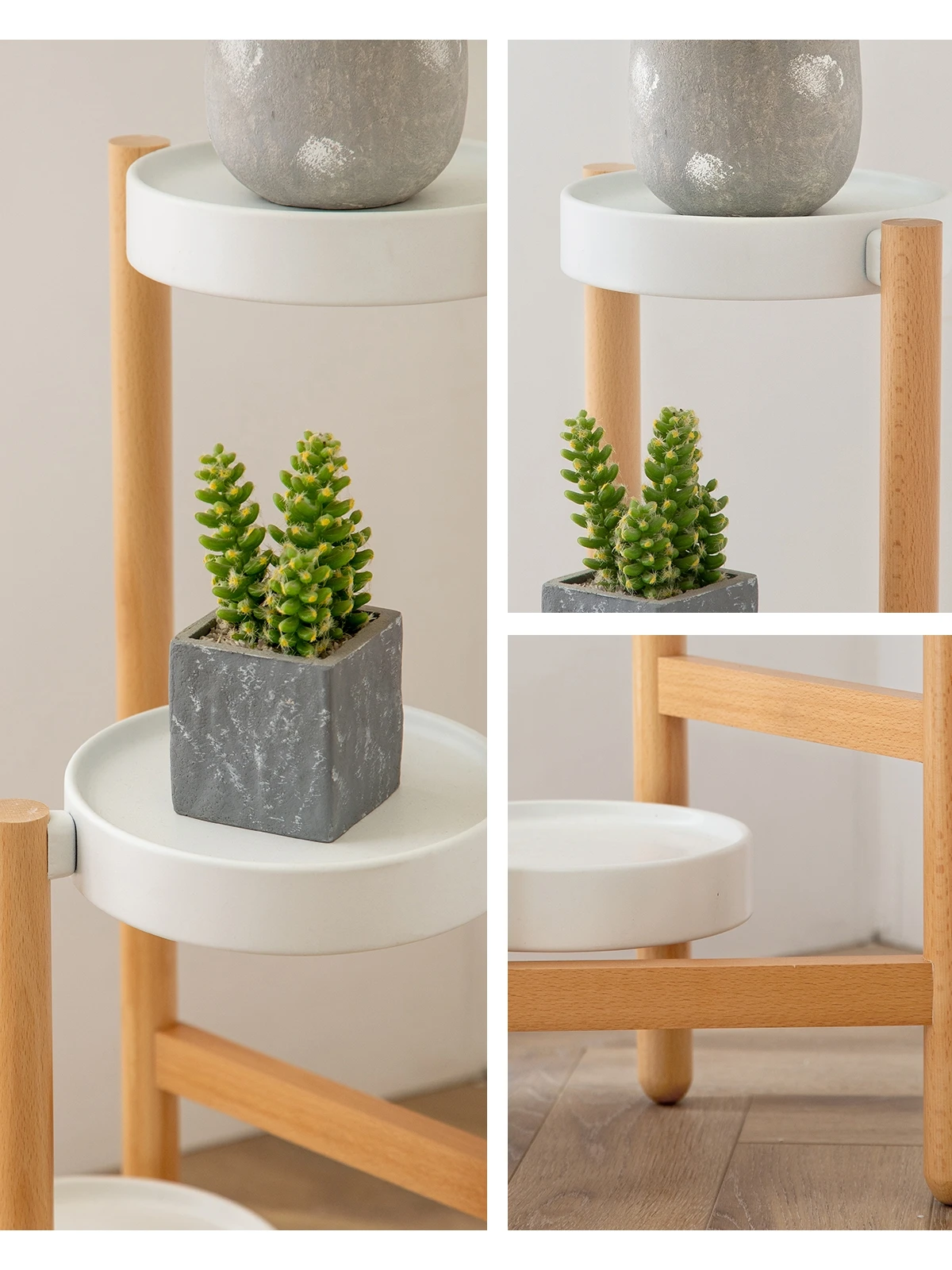 Трехярусная высокая стойка для растений деревянная полка угловая витрина