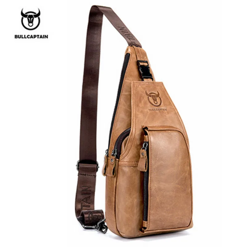 BULL CAPTAIN Men  Chest Day Back Pack Genuine Leather Crossbody Bags famous brand trend Casual Sling Shoulder Messenger Bag