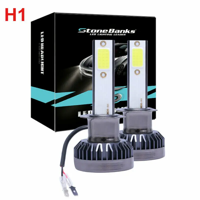 

Pair H1 Mini LED Headlight Bulbs 195W 16000LM Hi Low Beam 6000K White Fog Lamp