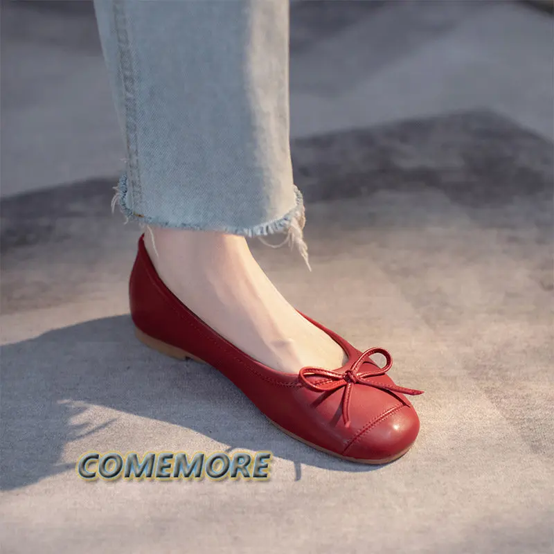 

Балетки на плоской подошве, женские классические повседневные лоферы, элегантная красная женская модная дизайнерская обувь с бантом для женщин, весна/осень, ПУ
