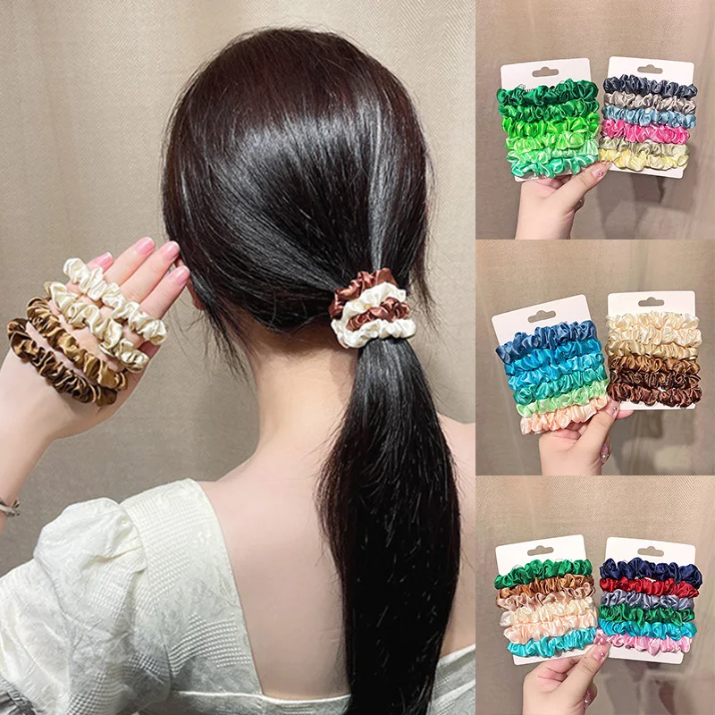 

6Pcs Mul-color Scrunchie Satin Hair Ring High Elastic Rubber Bands Sweet Ponytail Holder Hair Rope Hair Accessories For Girls