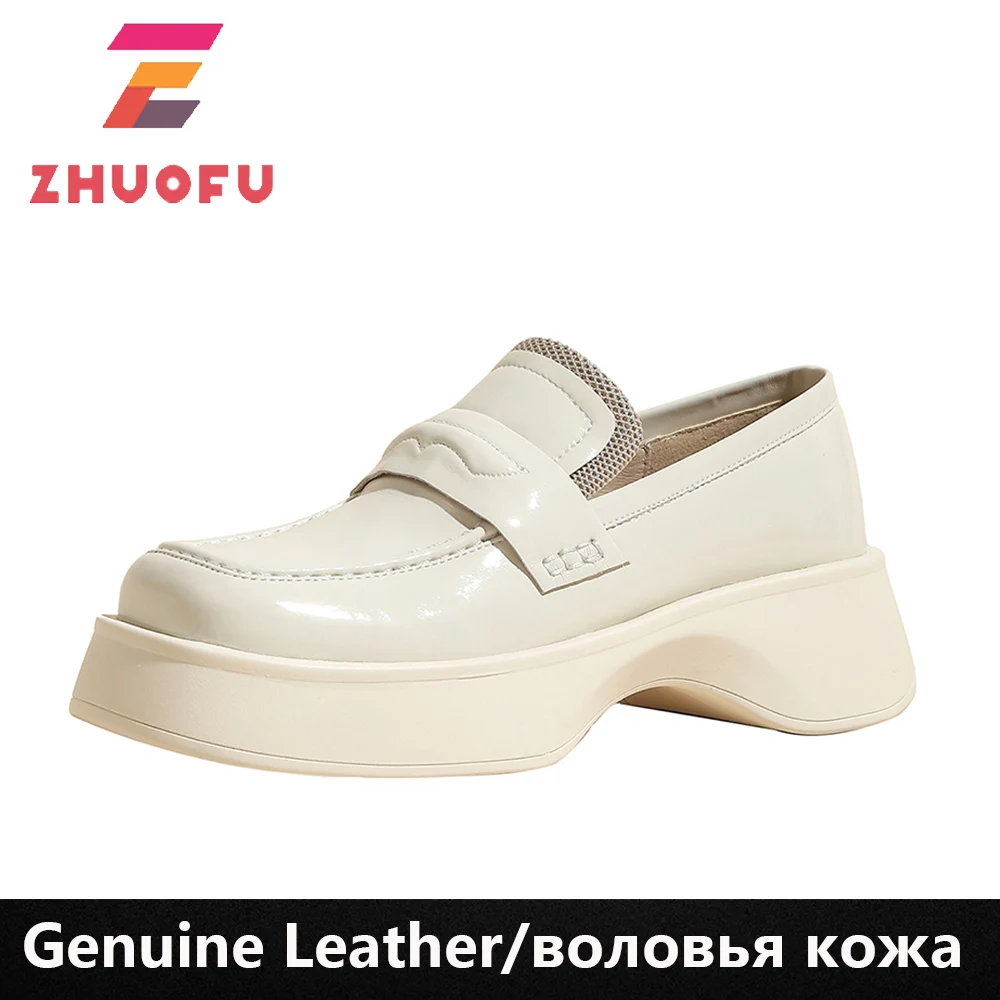 

Модная женская обувь ZHUOFU, Новинка осени 2022, женская обувь из натуральной кожи, туфли с квадратным носком, женские лоферы на толстой подошве