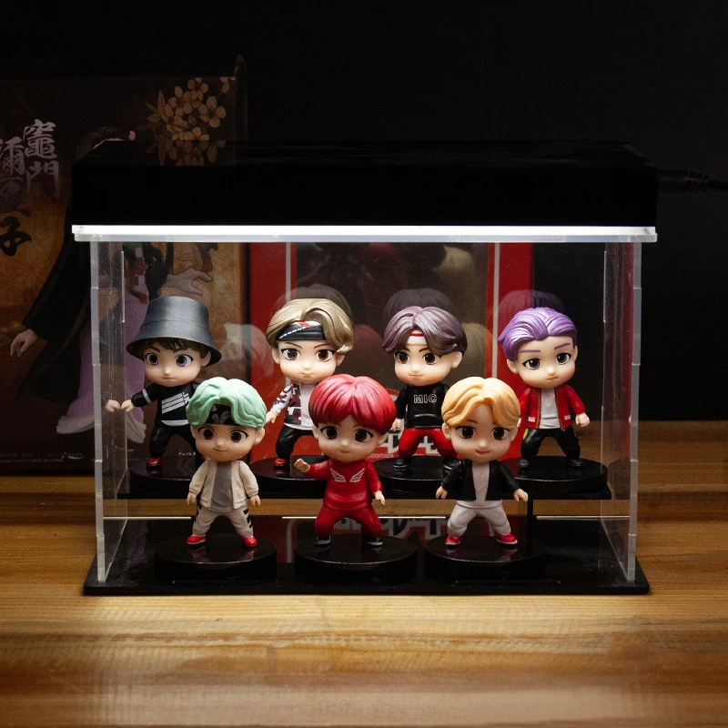 

7pcs with Lighting Display Box Posket Korea Singer Team Figures Kpop Star Q Style Toys TV Star Bangtan Boys Toy Kids Gift