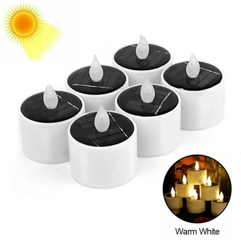 

LED Tea Light Solar Candles Flameless Flickering Warm Light Bulb Electric Fake Candle For Outdoor Garden Yard Pathway Balcony