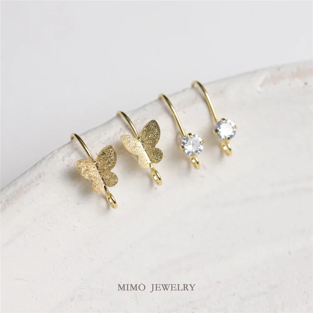 

Color copper plated gold round zircon ear hook frosted butterfly ear hook earrings DIY hand accessories