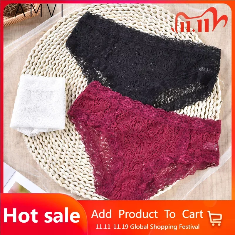 

Women's Underwear Sexy Lace Underpants Medium Waist Thong Large Size Knickers Hollow Breathable Drawers ComfortableBriefs Kecks