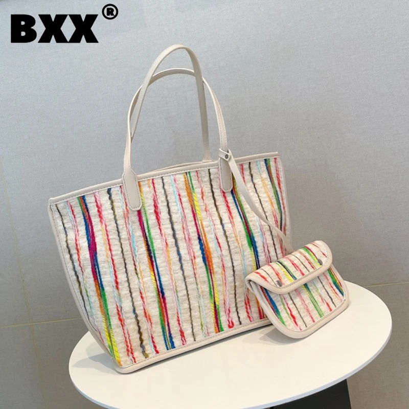 

[BXX] Large Capacity Shopping Tote Bag Women's Handbags 2023 New Fashion Contrast Color Travel Shoulder Underarm Bags 8AB236