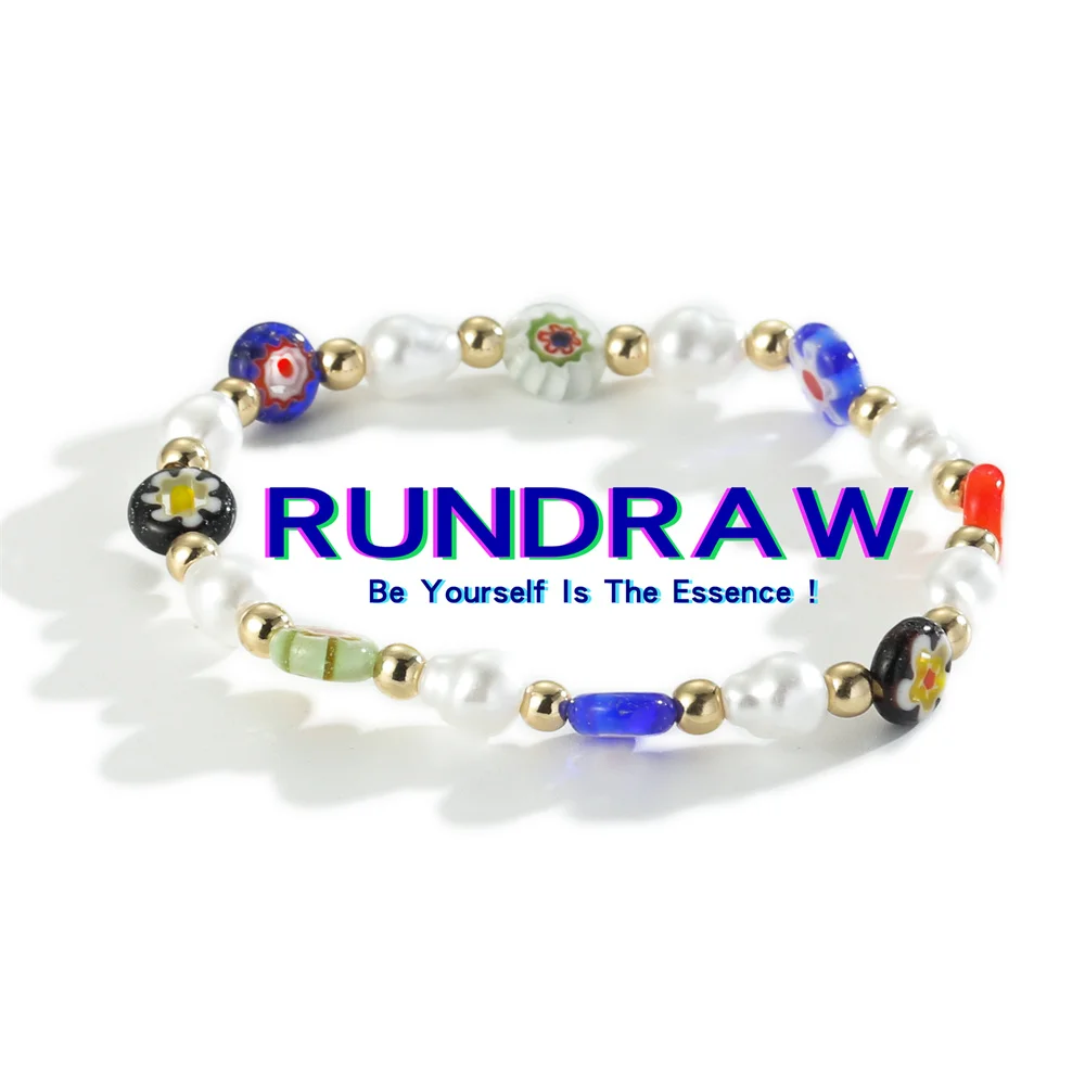 

Rundraw Fashion Women Colored Flower Glass Pearl Bracelet Jewelry Party Jewelry Gifts Bracelet