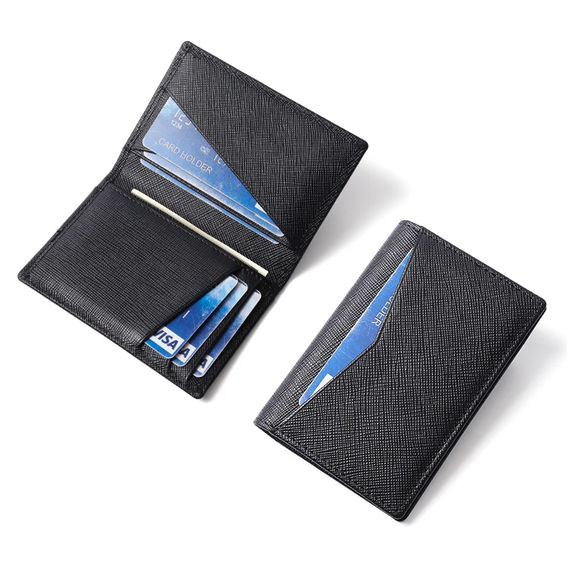 

2022 Luxury Bifold Small Card Wallet for Men Contrast Color Slim Cross Pattern Genuine Leather Men's Credit Card Holder