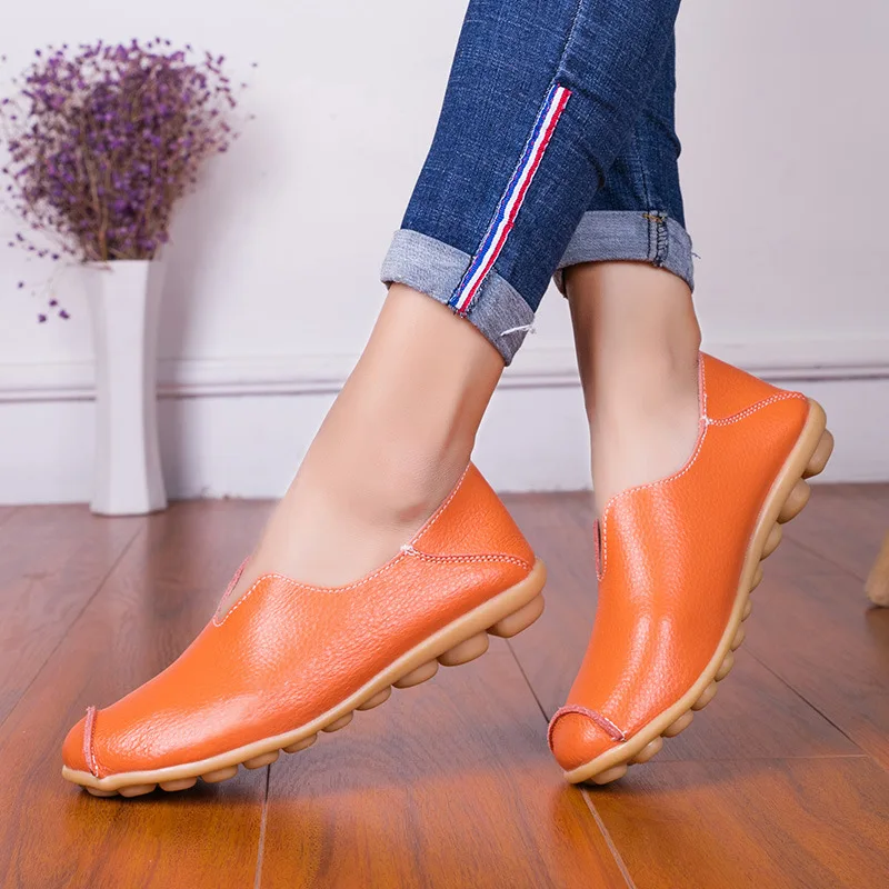 Genuine Leather Women Flats Slip On Solid  Comfortable Mother Shoes Sewing Spring Fashion Female Footwear Zapatos De Mujer