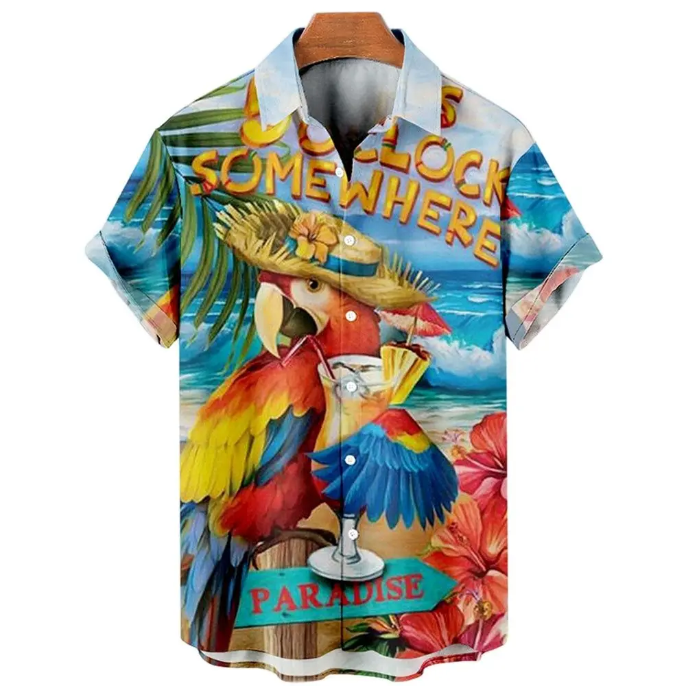 Parrot Pattern 3D Print Hawaiian Shirt Men's 2022 Short Sleeve Beach Vacation Tropical Shirt Oversized Shirt Luxury Men's Shirt