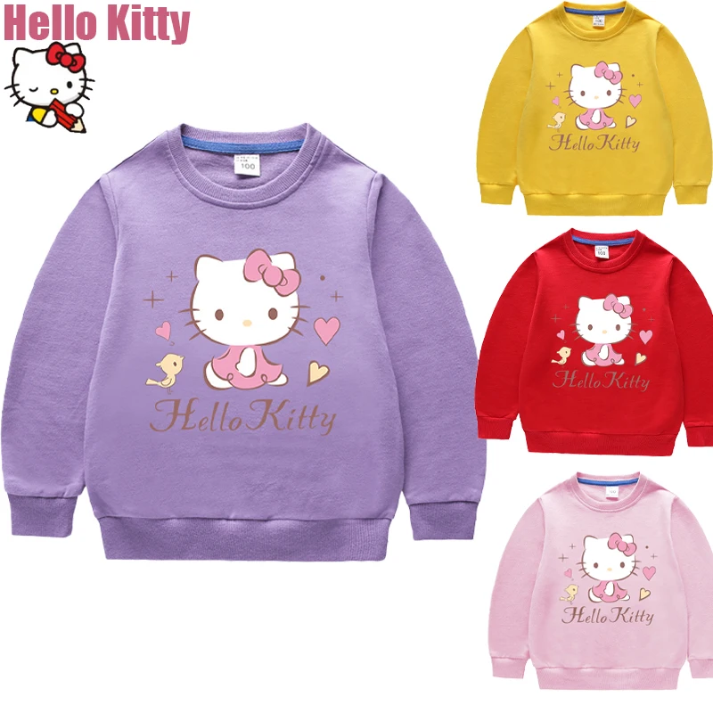 

Kawaii Sanrio Hello Kitty Cartoon Children Sweater Girls Long-sleeved Fall New Jacket Students Sportswear Cotton New Casual Wear