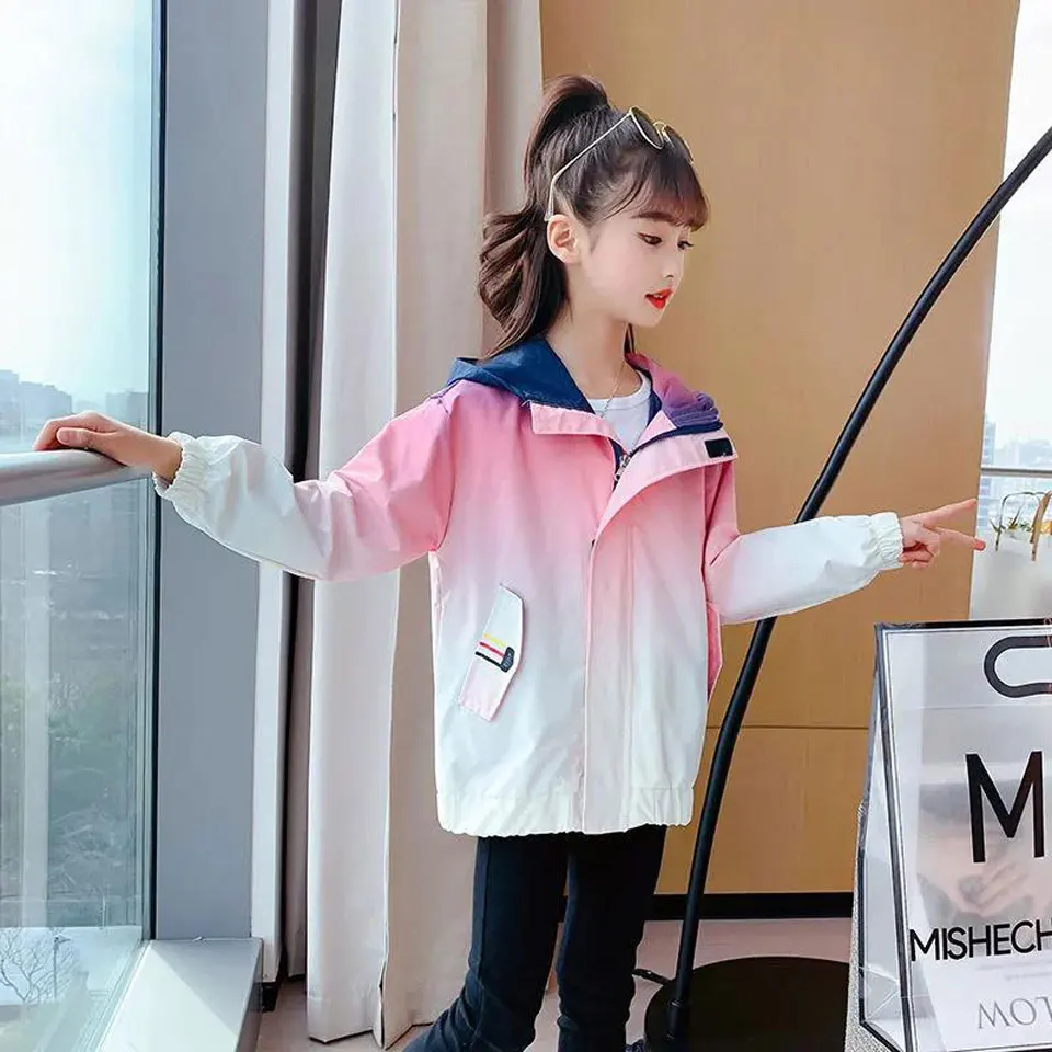 

2 Colors 2022 Spring Girls Jackets Coat Hooded Clothes Kids Baby Girls Outerwear For Age 3T 4 6 8 10 12Year Cute Casual Coats