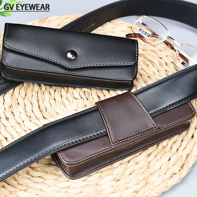 

Handmade PU Leather Glasses Case Middle-aged and Old People's Presbyopia Gasses Storage High-end Wearable Belt BOX for Wholesale