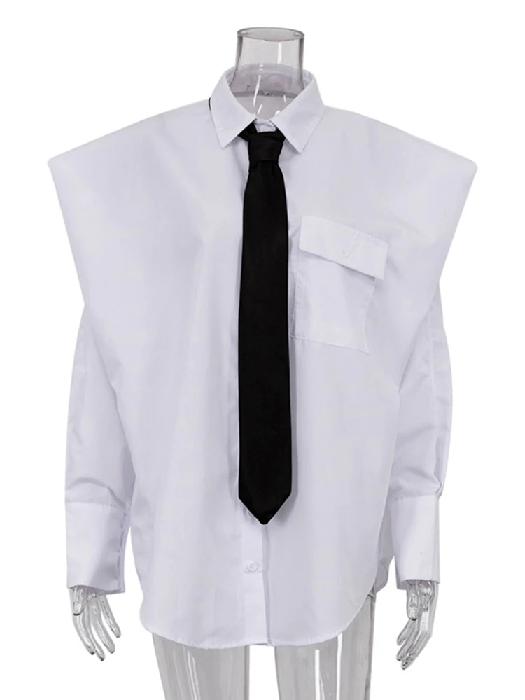 Aynaray 2023 осенне-зимняя женская однотонная белая уличная свободная рубашка с