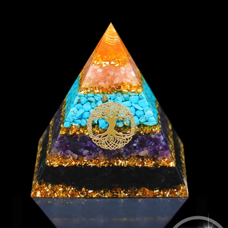 Seven Chakra Energy Orgonite Pyramid Life Of Tree Yoga Meditation Ornaments Resin Craft Crystal Orgone Pyramid EMF Protection