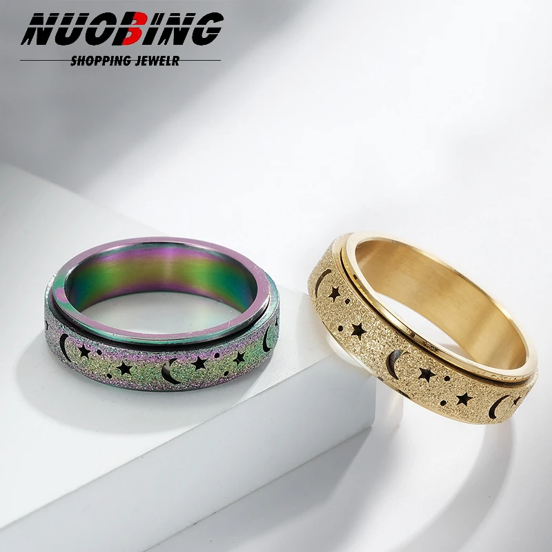 

Trend Star Moon Hollow out Ring with Free Rotation for Fashion Cool Male and Female Stress Relief Leisure Sports Jewelry Gifts
