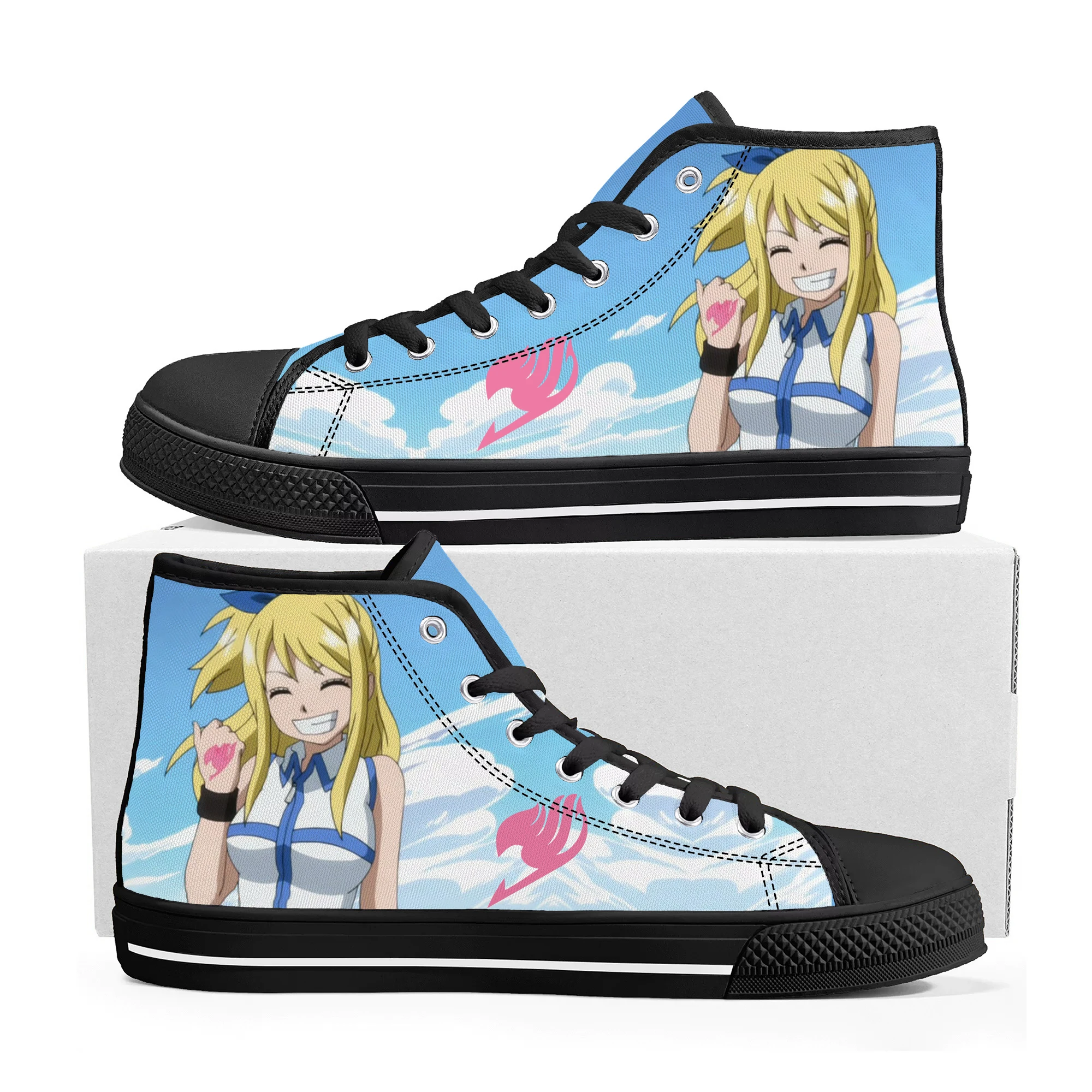 

Hot Cartoon Lucy Heartfilia Anime Fairy Tail High Top Sneakers Men Women Teenager Canvas Sneaker Casual Couple Shoes Custom Shoe