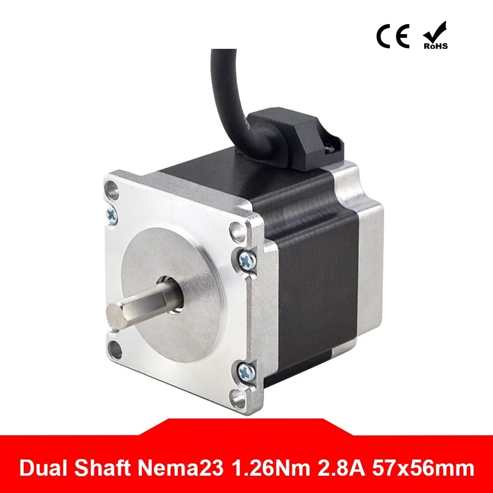 

Dual Shaft Nema 23 Stepper Motor 1.26Nm(178.4oz.in) 2.8A 56mm 4-lead 57 Motor 8mm Shaft for CNC Laser