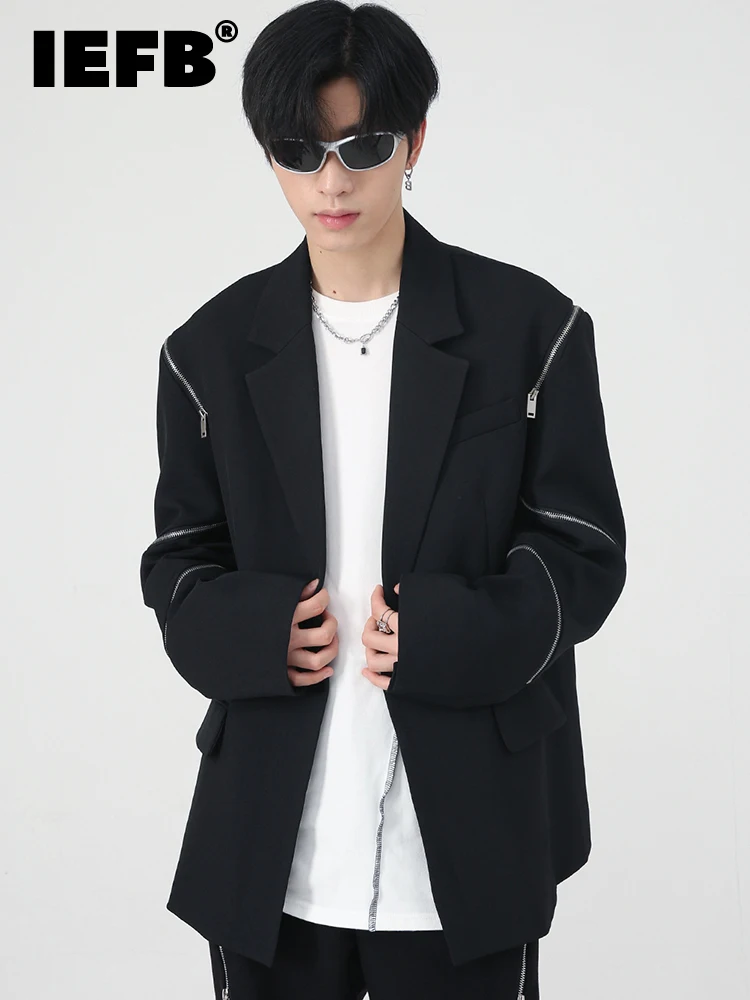

IEFB Men's Coat Autumn New Metal Zipper Decoration 2023 Long Sleeve Darkwear Male Jacket Casual Solid Color Temperament 9A5263