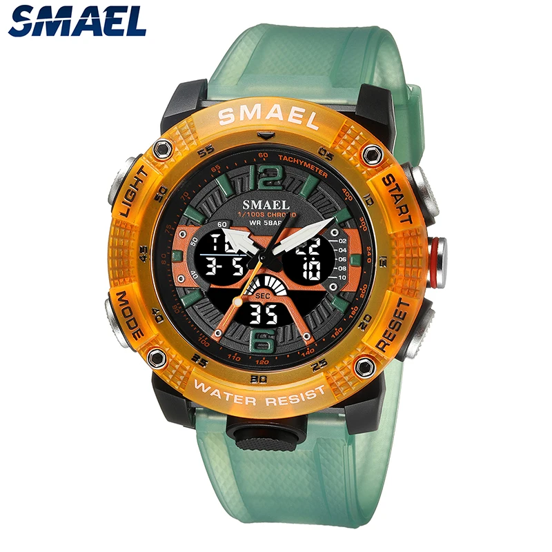 

Часы наручные SMAEL мужские кварцевые аналоговые, спортивные цифровые модные с секундомером и будильником, 8058