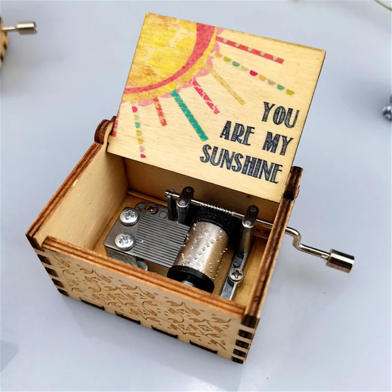 New You Are My Sunshine Music Box Color Printing Wooden Hand Crank Musical Box Birthday Present Valentine's Day Christmas Gift images - 6