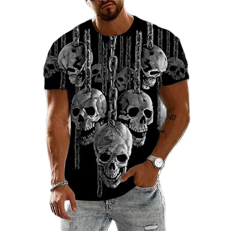 

Vintage Horror 3d Skull Print Men T-shirt Summer Classic Casual O Neck Short Sleeve Fashion Loose Oversized Tops Tee Shirt Men