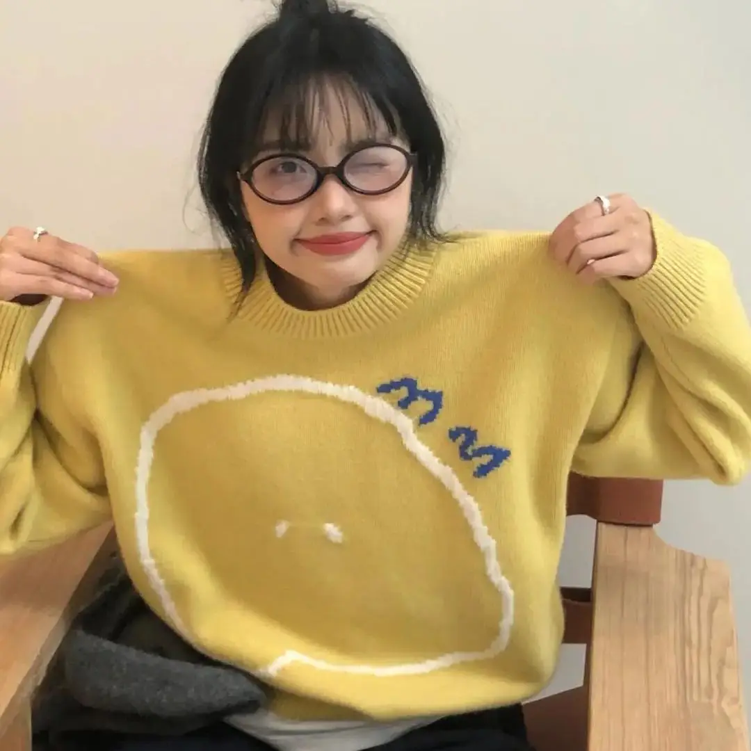 Свободный вязаный свитер мягкий восковой пуловер шерсть осень-зима 2023 женский