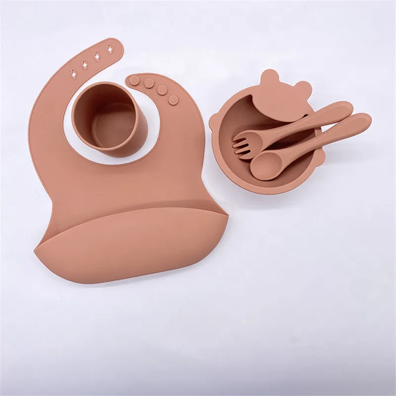 6 шт./компл. детская силиконовая тарелка-присоска чашка нагрудники ложка Детская