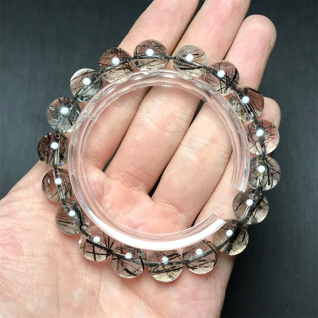 

11 мм натуральные черные волосы рутилированный кварцевый браслет для женщин и мужчин подарок рейки бриллианты ювелирные изделия нитки AAAAA