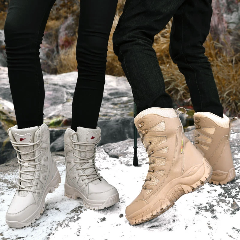 Winter Warm Fur Hiking Boots Men Plush Snow Boots Waterproof Tactical Army Boots Men High quality Trekking Hiking Shoes Women