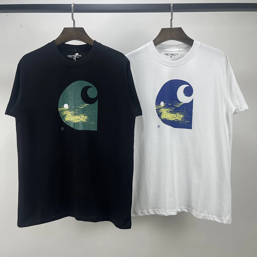 

New Trendy Brand Night Moon Tropical Island Pattern Men and Women Printed Casual Loose T-shirt Couple Short Sleeves