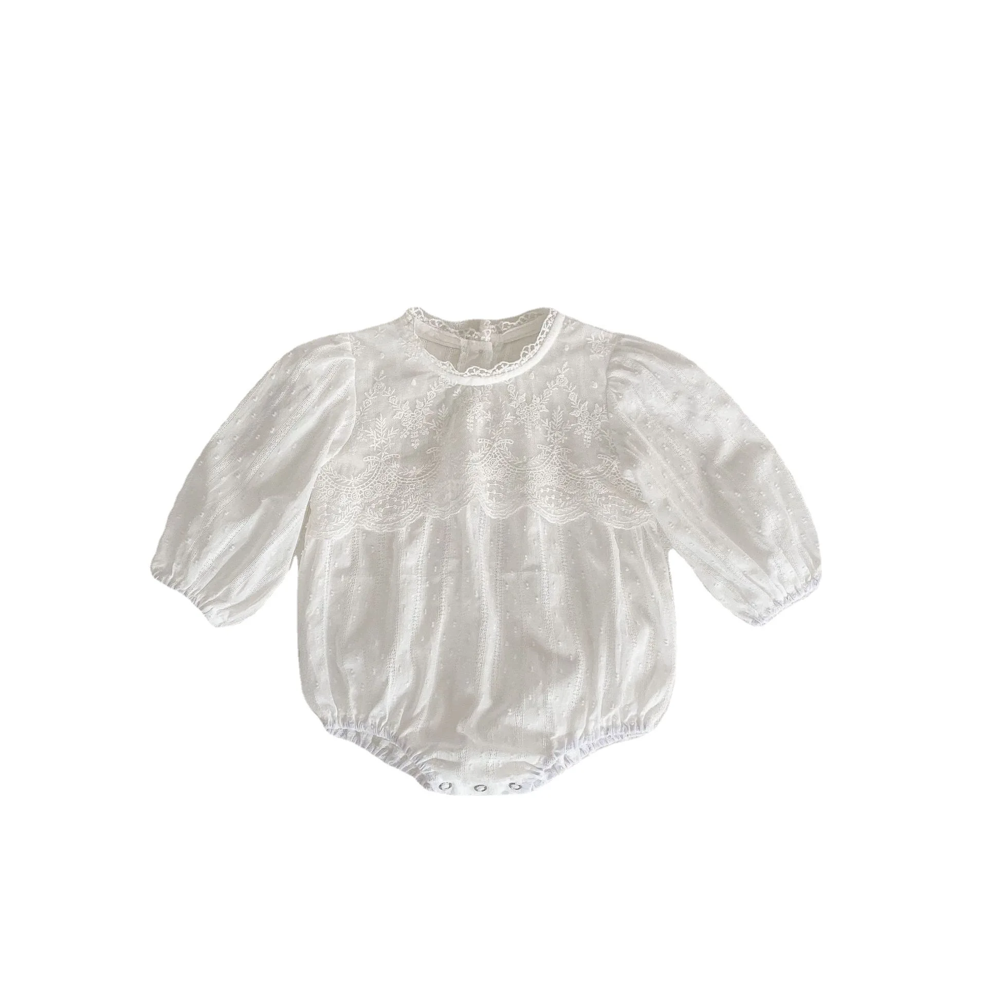 2022 Autumn New Baby Girl Long Sleeve Bodysuit Lace Flower Princess Clothes Solid Infant Girl Jumpsuit 0-24M