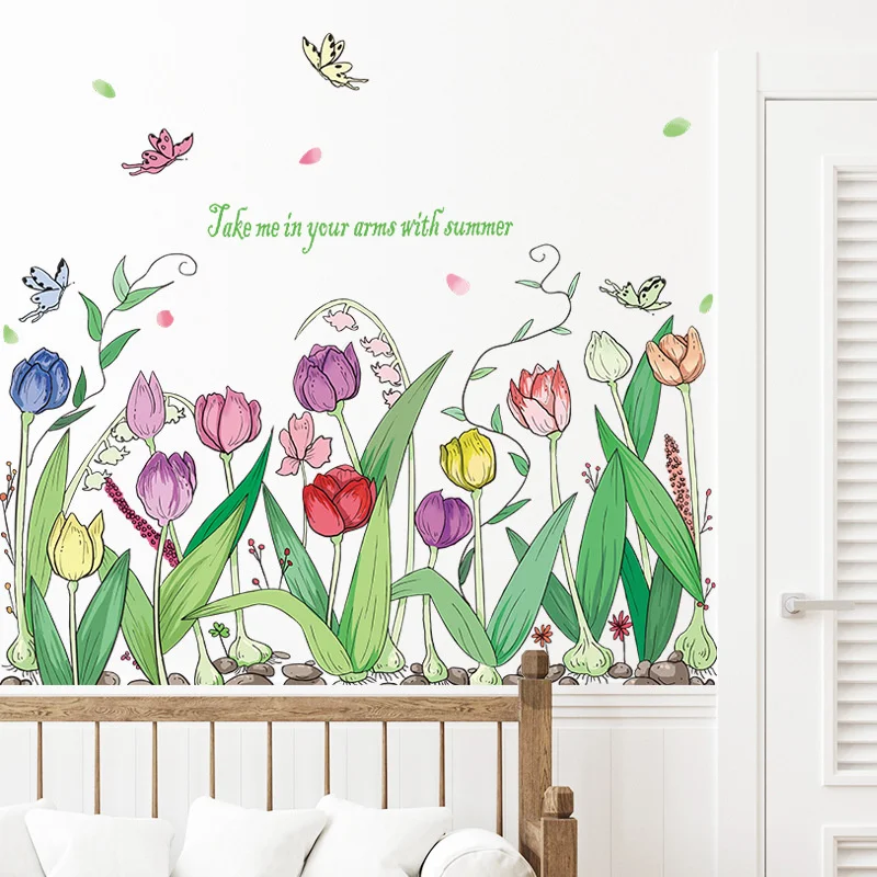 

Новые художественные свежие окрашенные цветы бабочки для спальни гостиной входа дома настенные декоративные наклейки самоклеящиеся