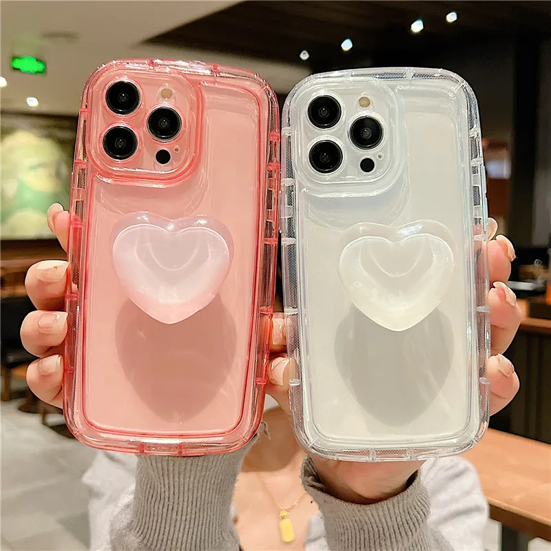 

Love Heart Holder Jelly TPU Back Cover for OPPO Reno8 T Reno 8 7 Pro 6 Lite 5 Z 4 SE 5G Transparent Silicon Cute Phone Case
