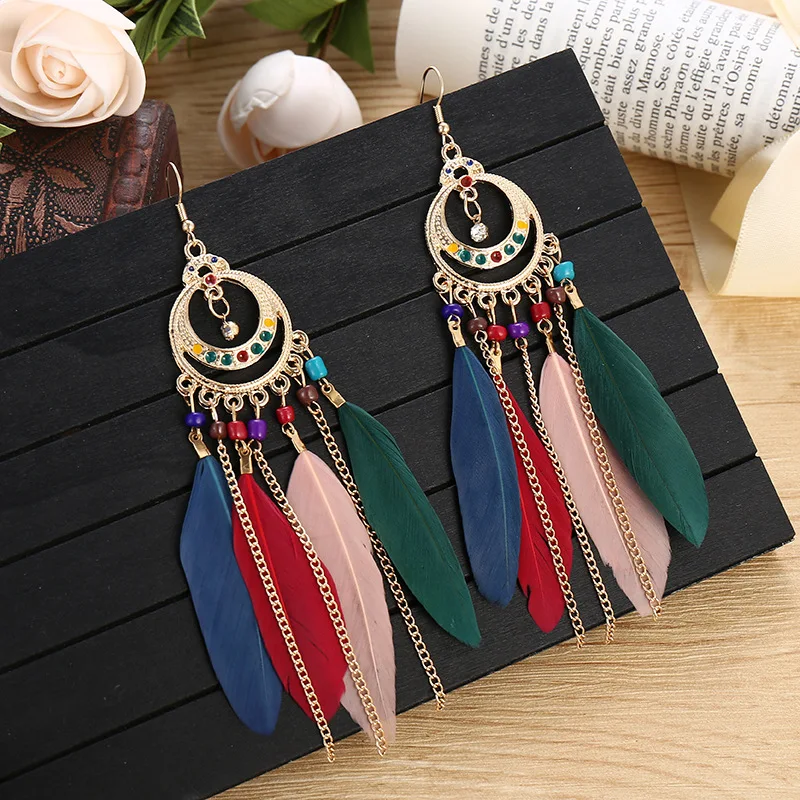 

Women Earrings Bohemian Tassel Earrings Simple and Fashionable Feather Earrings Women Vintage Earring Set Ethnic Style Earrings