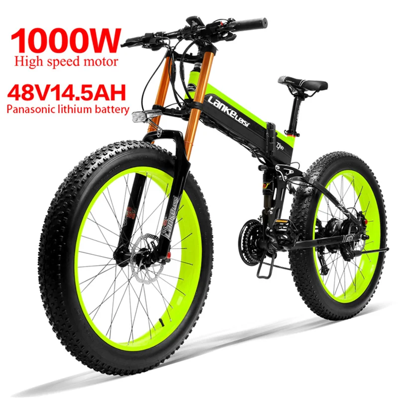 

EU US UK Local Warehouse LANKELEISI Foldable Electric Bike 48V 1000W 14.5Ah Snow Ebike 27 Speed 26" Fat Tire Folding Bicycle