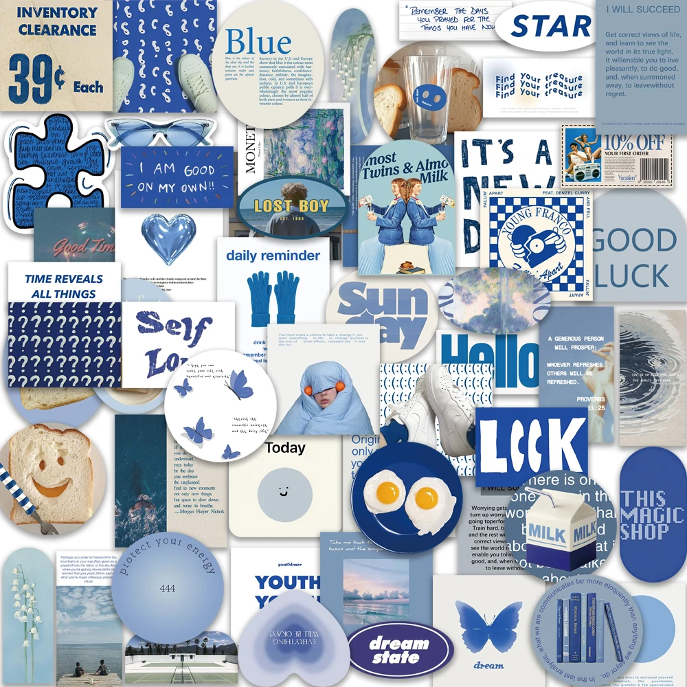 

10/25/57PCS Blue Series Landscaping Stickers Aesthetic Car Waterbottle Bike Notebook Scrapbooking Decoration Kawaii Decal Kids T