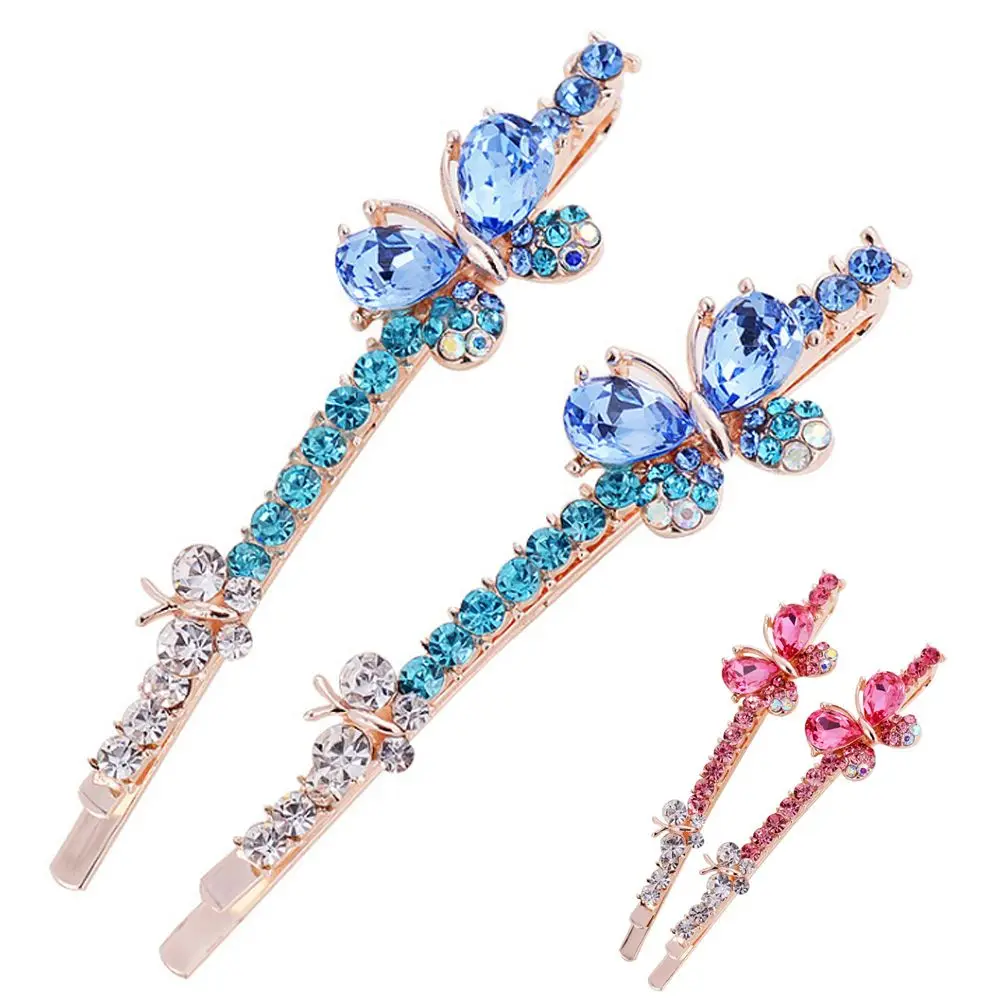 

1 Pairs Fashion Women Girls Bling Headwear Crystal Butterfly Hair Clip Rhinestone Barrette Hairpin Edge Clamp