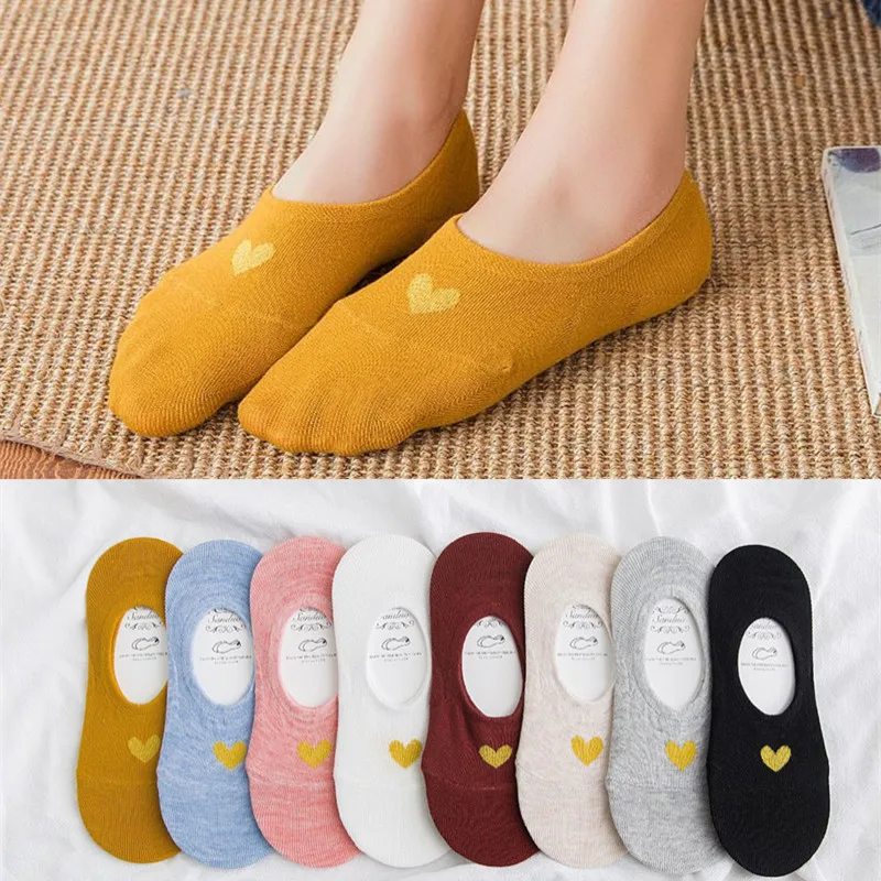No-Slip Cotton Breathable Women Girls Candy Color Lovely Heart Socks Summer Spring Casual Short Ankle Boat Low Invisible Sox