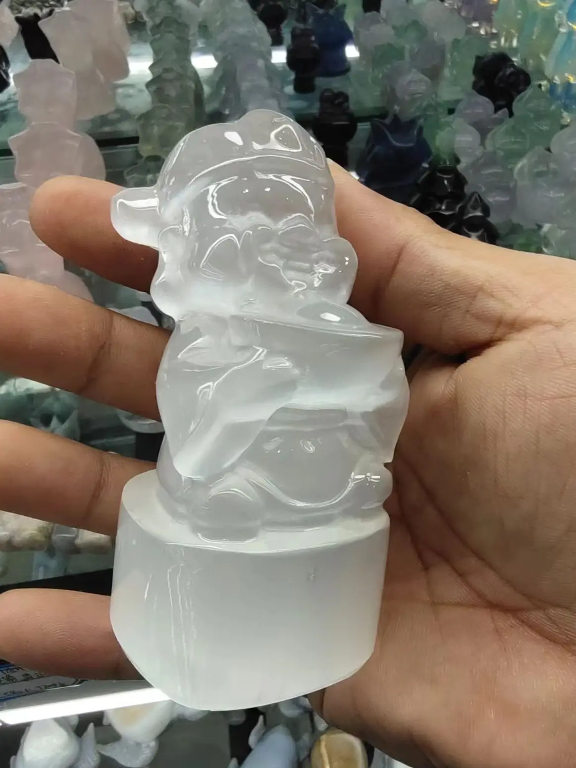 Натуральный гипс селенит ручная резьба Бог богатства рейки гипсовая башня